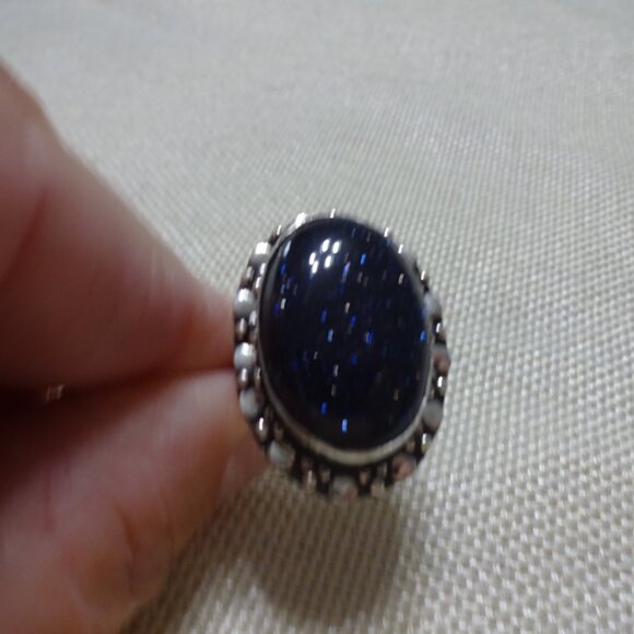 Sparkly BLUE SUNSTONE Handmade Sterling 925 Ring Size 8 #521C - Picture 2 of 3